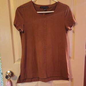 French Laundry Faux Suede Shirt - Burnt Orange color (small)